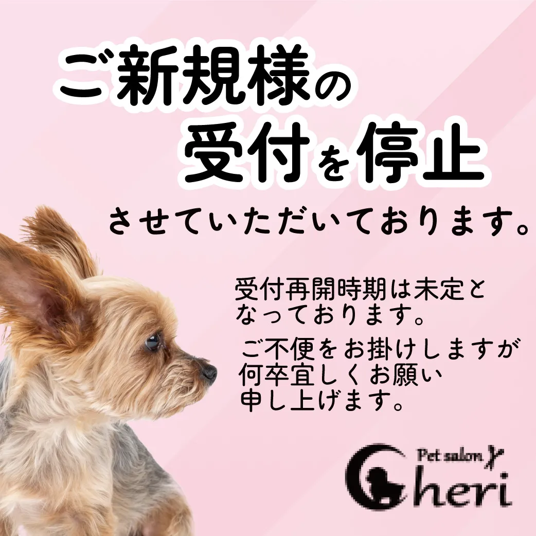 ご新規様の受付を停止させていただいています　受付再開時期は未定となっております。ご不便をお掛けしますが何卒宜しくお願い申し上げます。